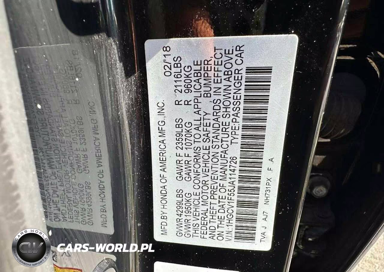 2018 Honda Accord Exl VIN:1HGCV1F55JA114726 - 10