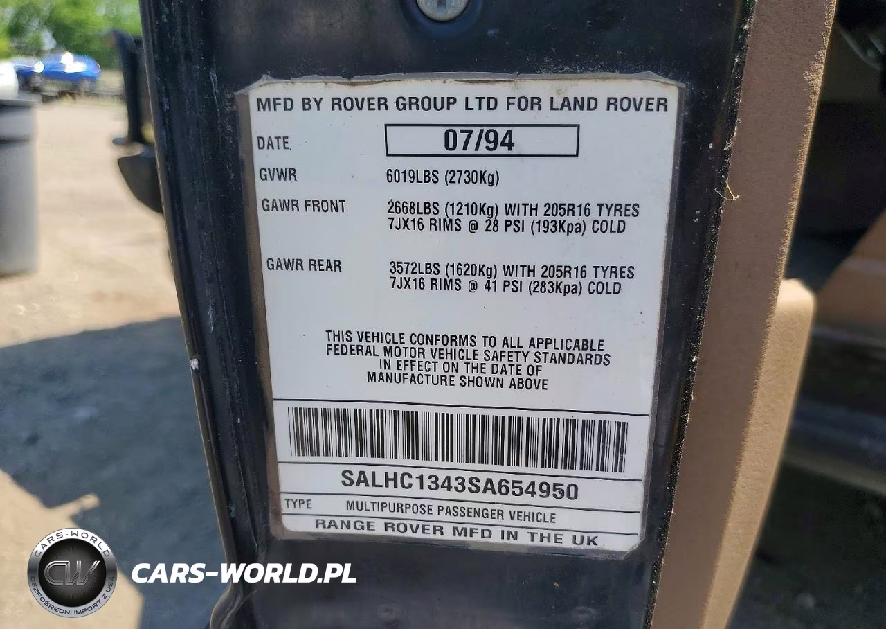 1995 Land Rover Range Rover Long Wheelbase VIN:SALHC1343SA654950 - 13
