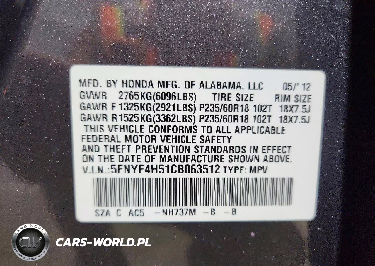 2012 Honda Pilot Exl VIN:5FNYF4H51CB063512 - 13