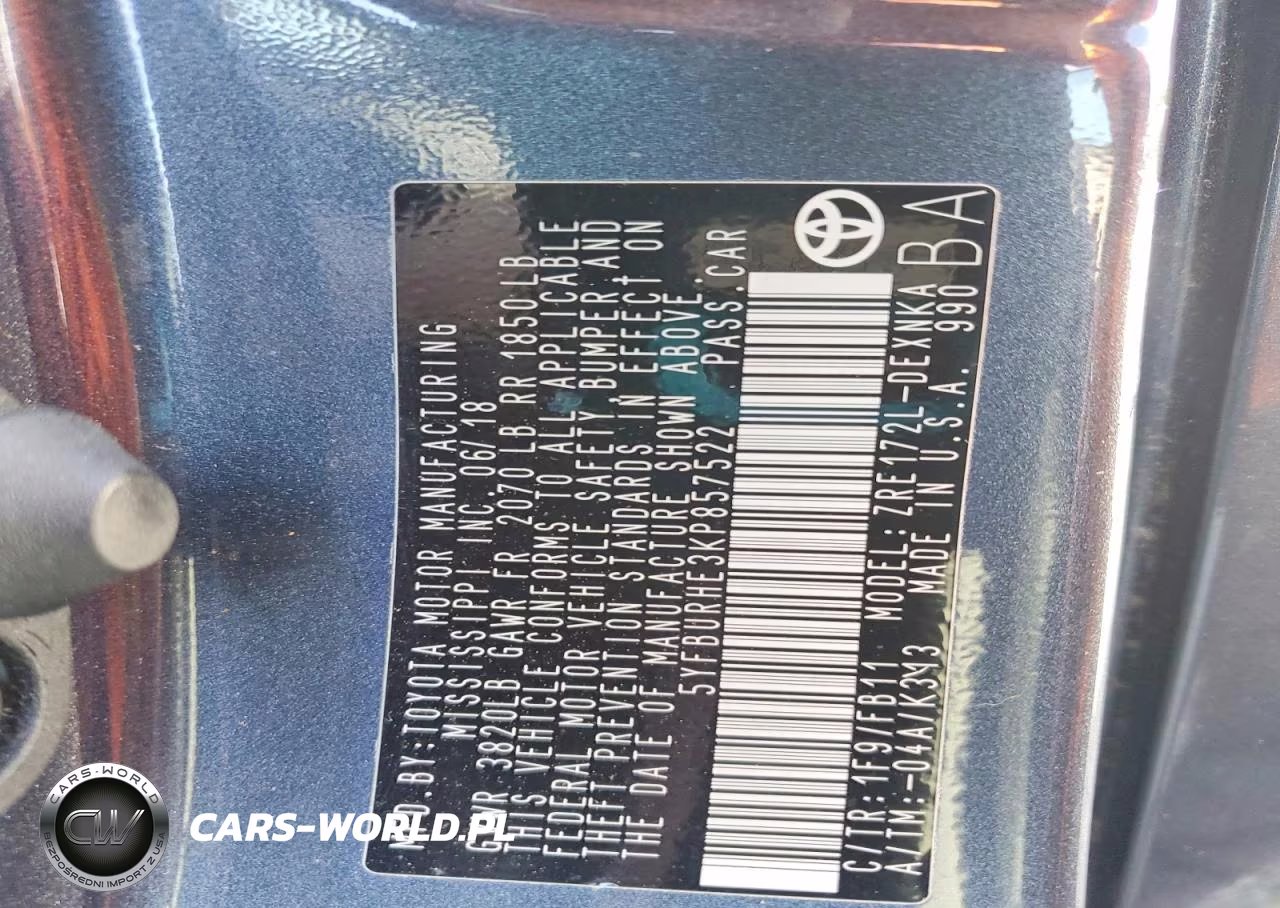 2019 Toyota Corolla L VIN:5YFBURHE3KP857522 - 12