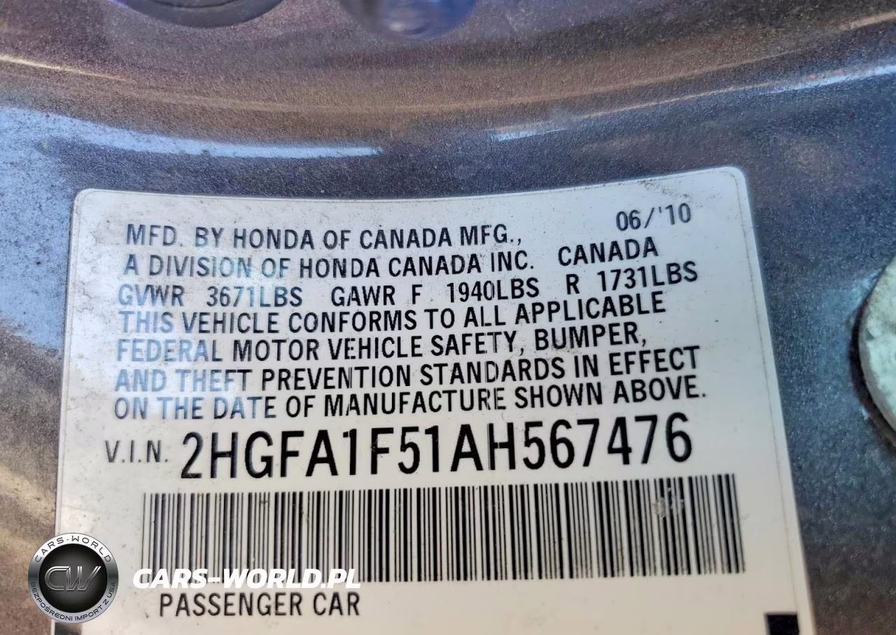 2010 Honda Civic Lx VIN:2HGFA1F51AH567476 - 12
