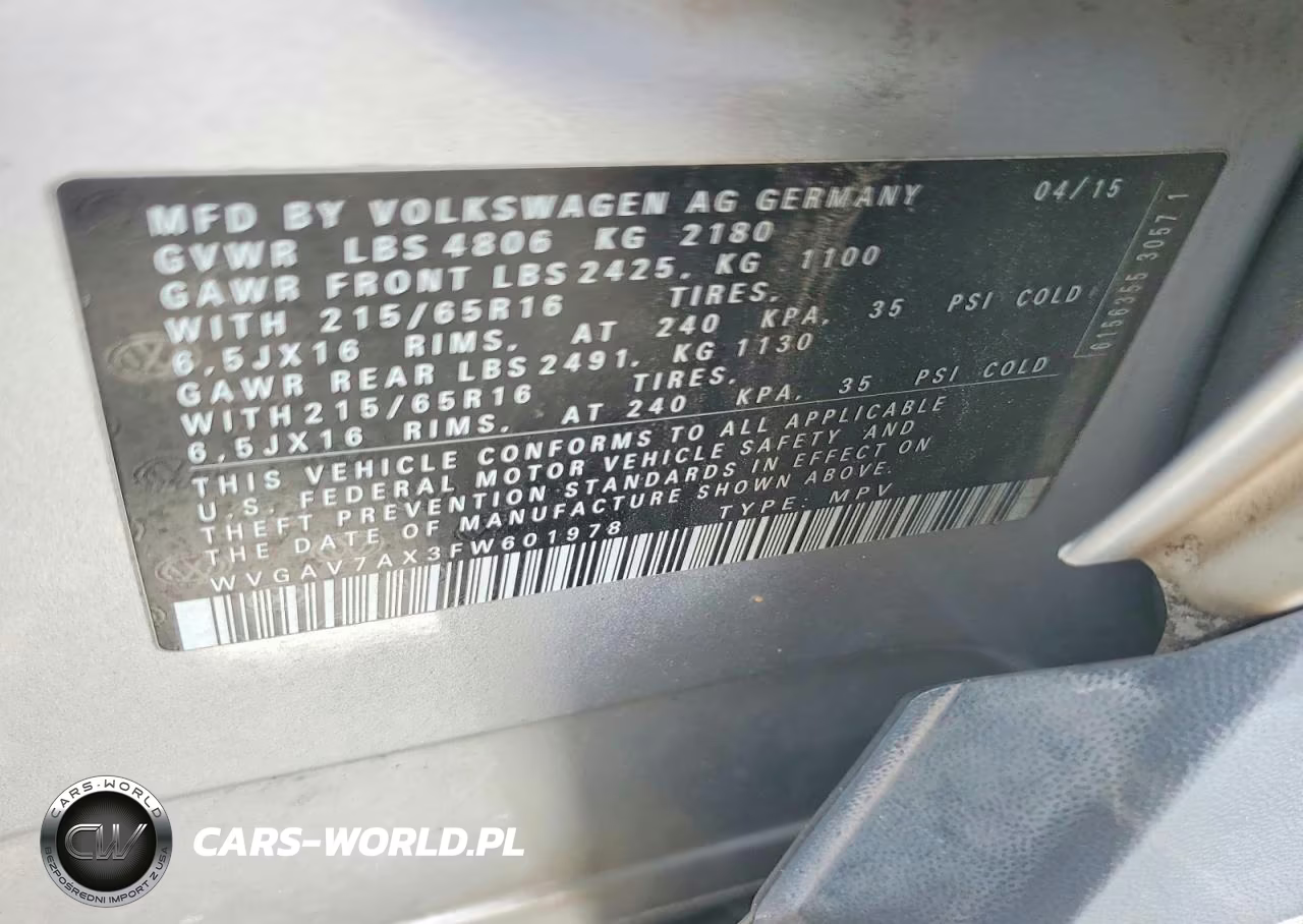 2015 Volkswagen Tiguan S VIN:WVGAV7AX3FW601978 - 14