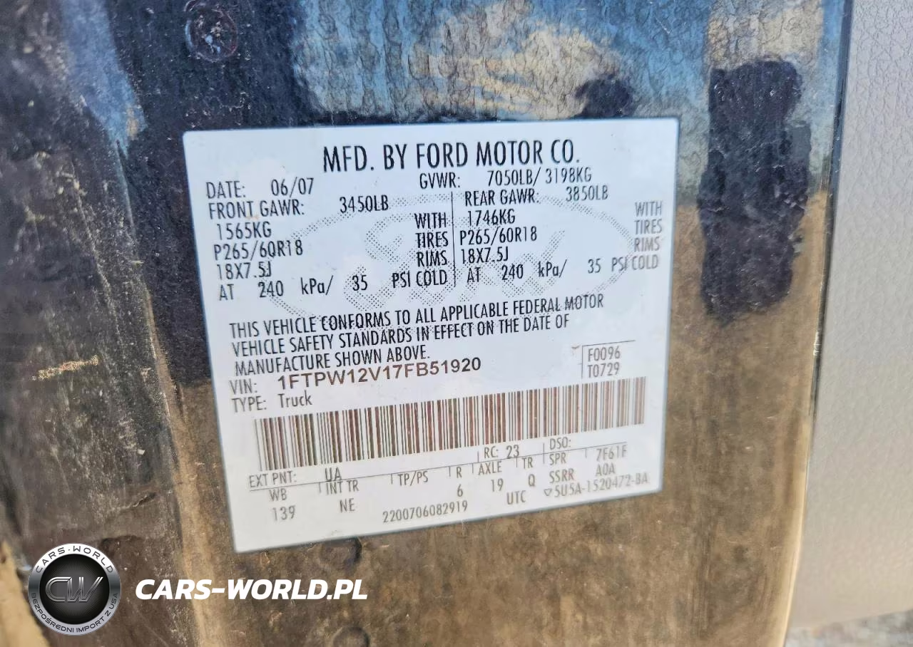 2007 Ford F150 Supercrew VIN:1FTPW12V17FB51920 - 12