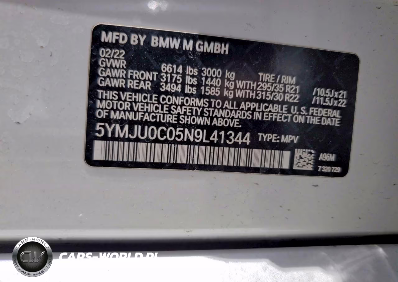 2022 BMW X5 M VIN:5YMJU0C05N9L41344 - 14