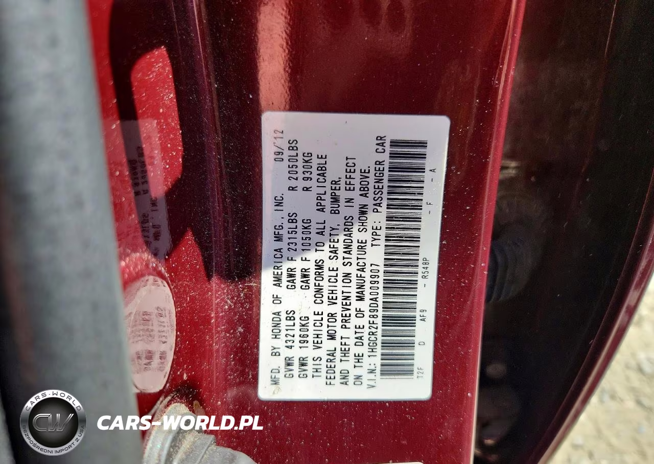 2013 Honda Accord Exl VIN:1HGCR2F89DA009907 - 12