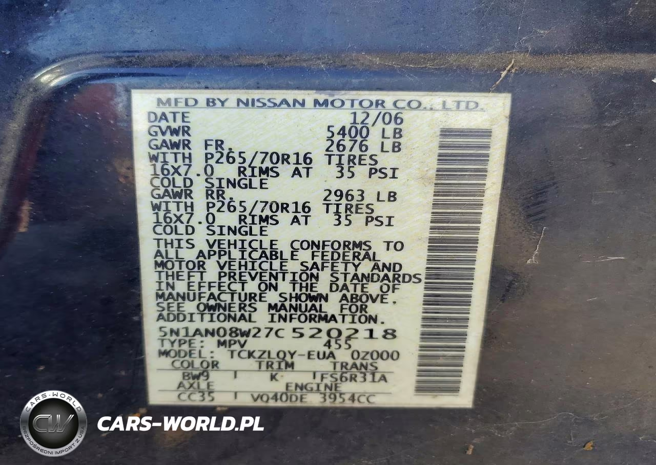 2007 Nissan Xterra X VIN:5N1AN08W27C520218 - 12