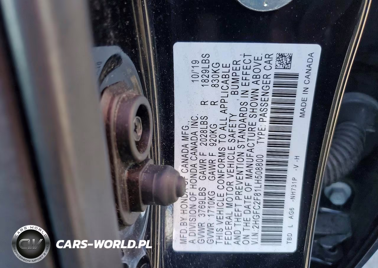 2020 Honda Civic Sport VIN:2HGFC2F81LH508800 - 12
