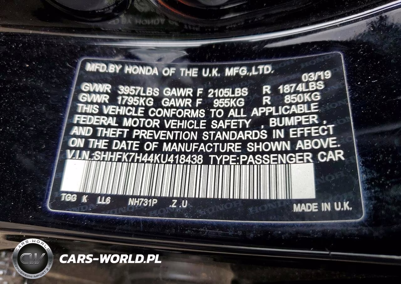 2019 Honda Civic Sport VIN:SHHFK7H44KU418438 - 12