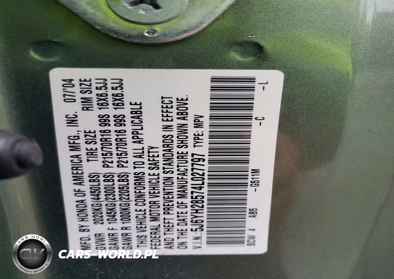 2004 Honda Element Ex VIN:5J6YH28574L027797 - 13