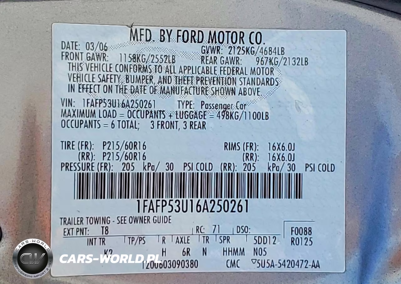 2006 Ford Taurus Se VIN:1FAFP53U16A250261 - 12