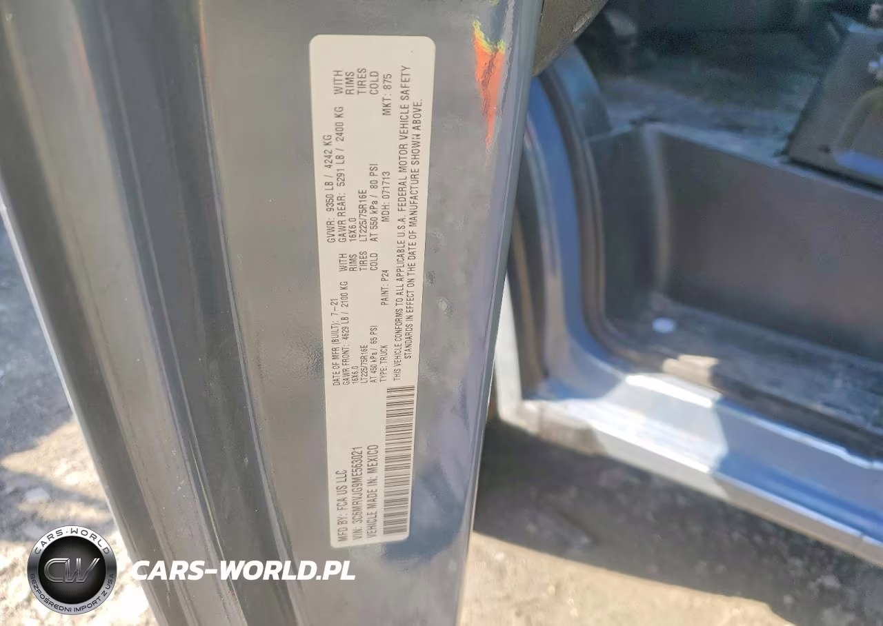 2021 Ram Promaster 3500 Delivery Van VIN:3C6MRVJG9ME563021 - 12