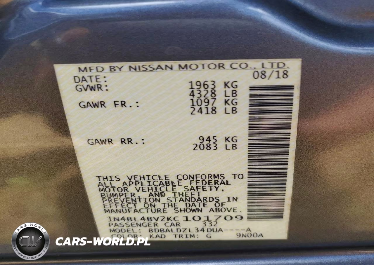 2019 Nissan Altima S VIN:1N4BL4BV2KC101709 - 12