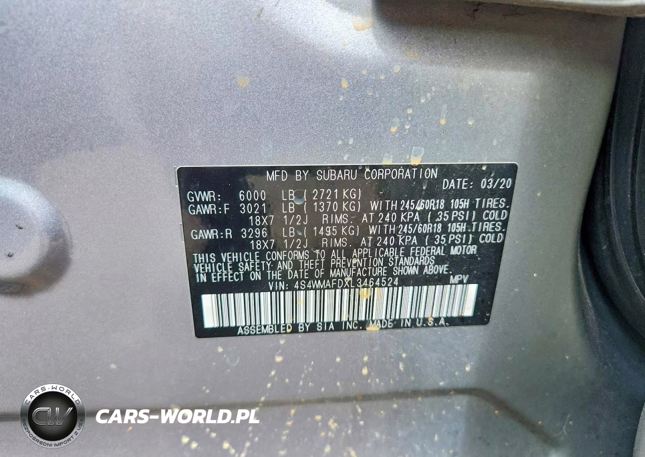 2020 Subaru Ascent Premium VIN:4S4WMAFDXL3464524 - 14