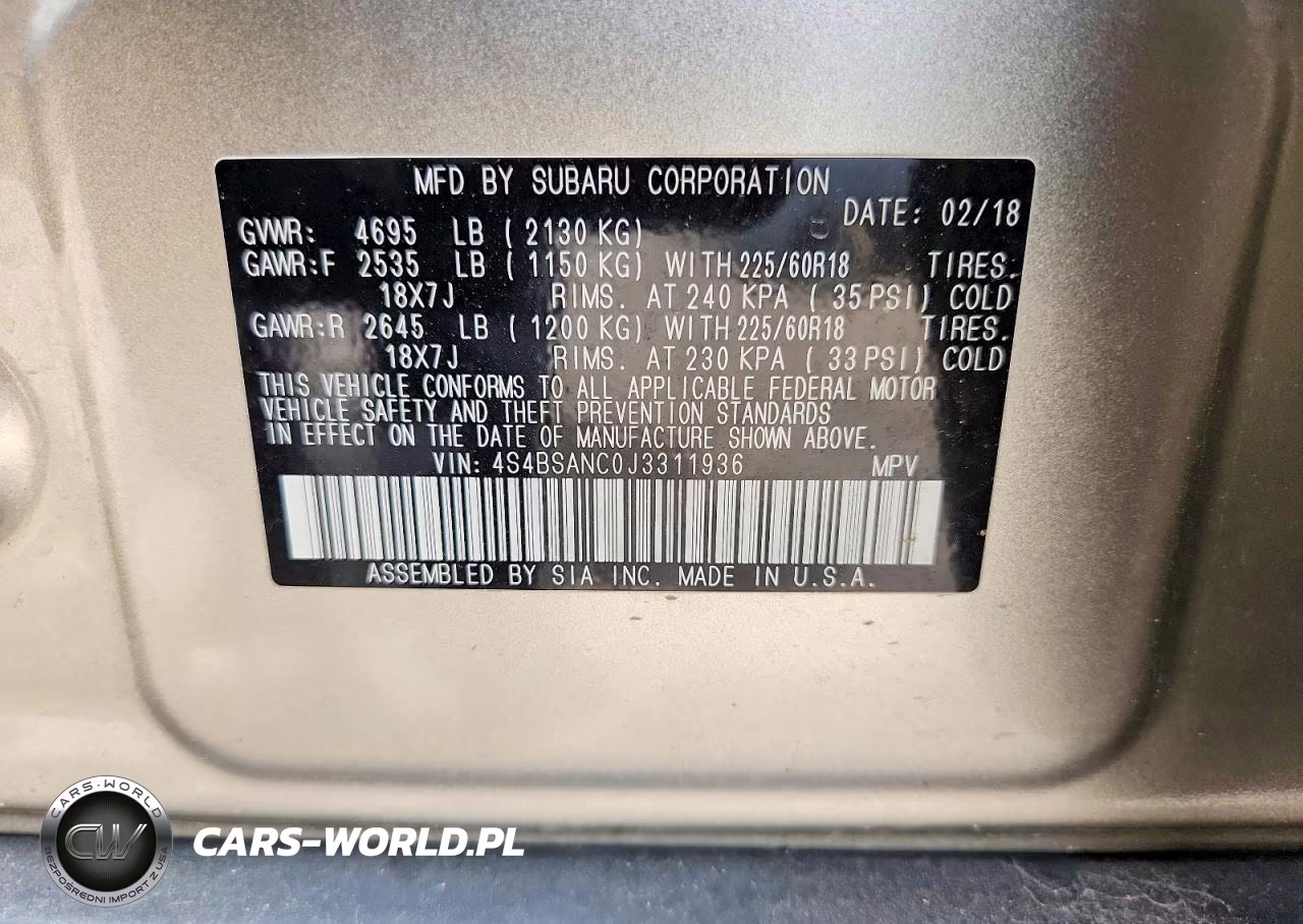 2018 Subaru Outback 2.5I Limited VIN:4S4BSANC0J3311936 - 13