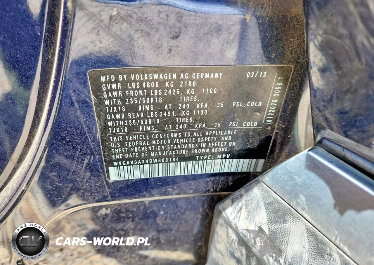 2013 Volkswagen Tiguan S VIN:WVGAV3AX4DW608184 - 12