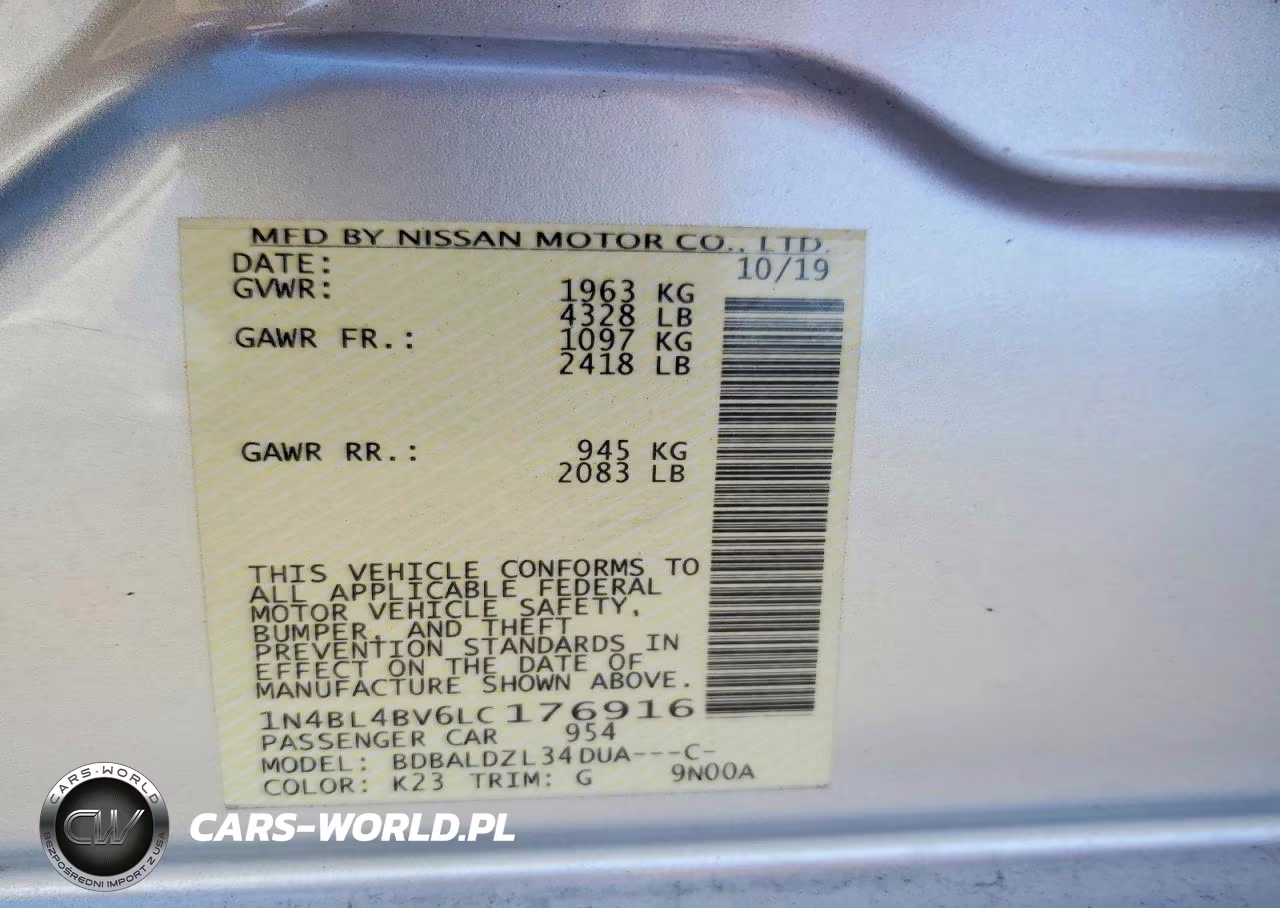 2020 Nissan Altima S VIN:1N4BL4BV6LC176916 - 13