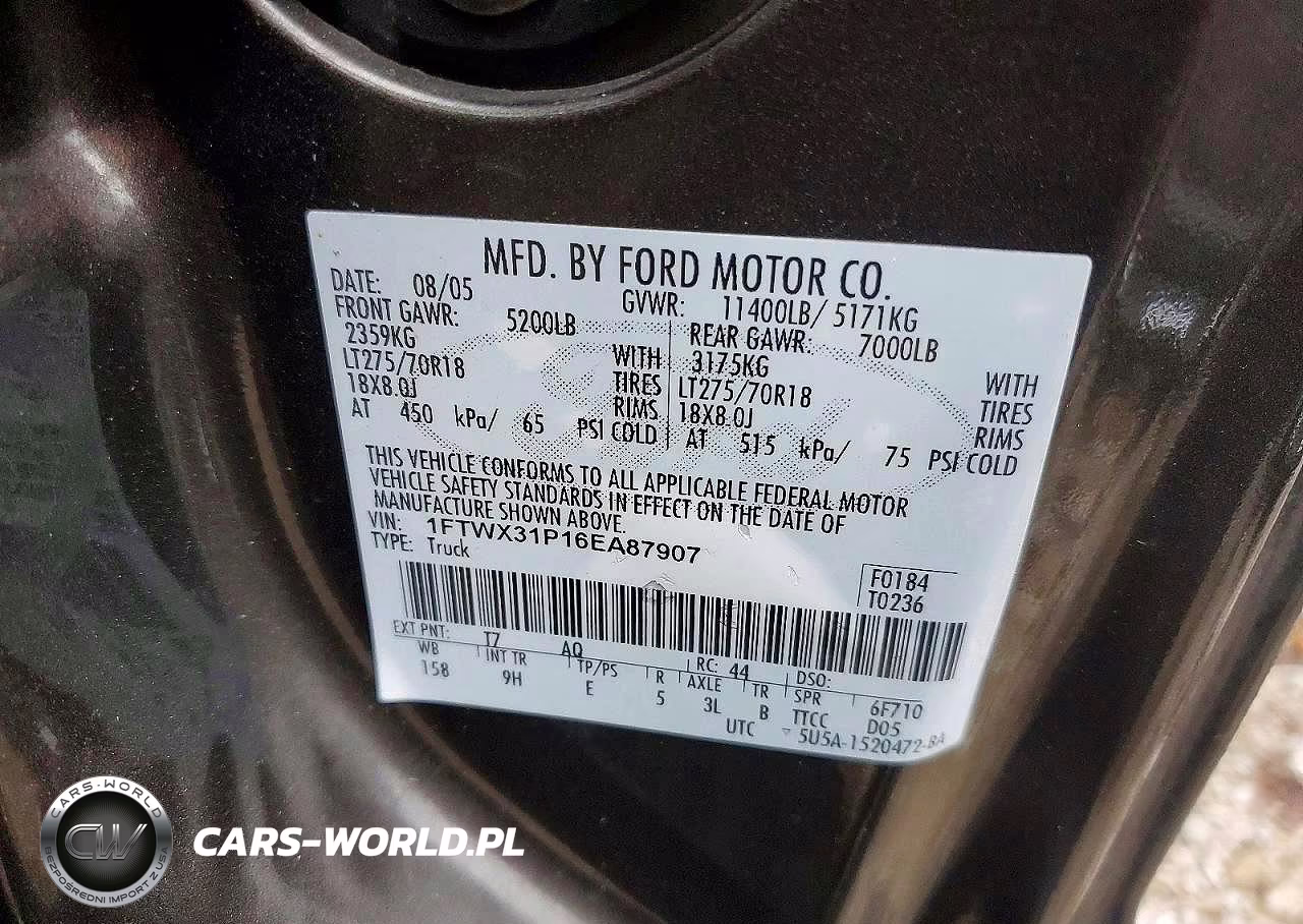 2006 Ford F350 Srw Super Duty VIN:1FTWX31P16EA87907 - 11
