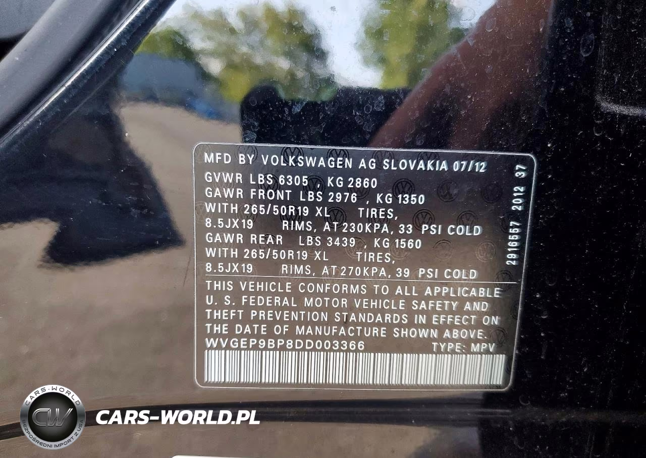 2013 Volkswagen Touareg Tdi Lux VIN:WVGEP9BP8DD003366 - 12