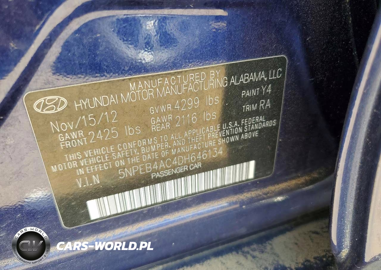 2013 Hyundai Sonata Gls VIN:5NPEB4AC4DH646134 - 12