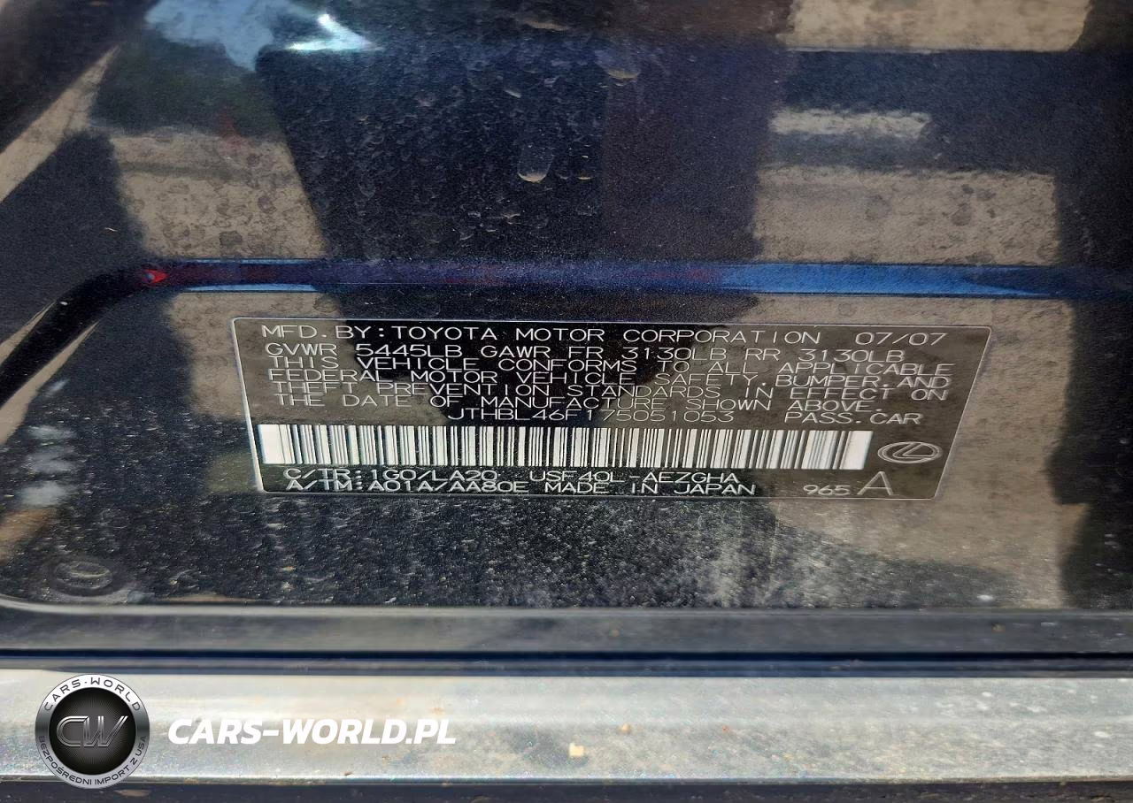 2007 Lexus Ls 460 VIN:JTHBL46F175051053 - 12