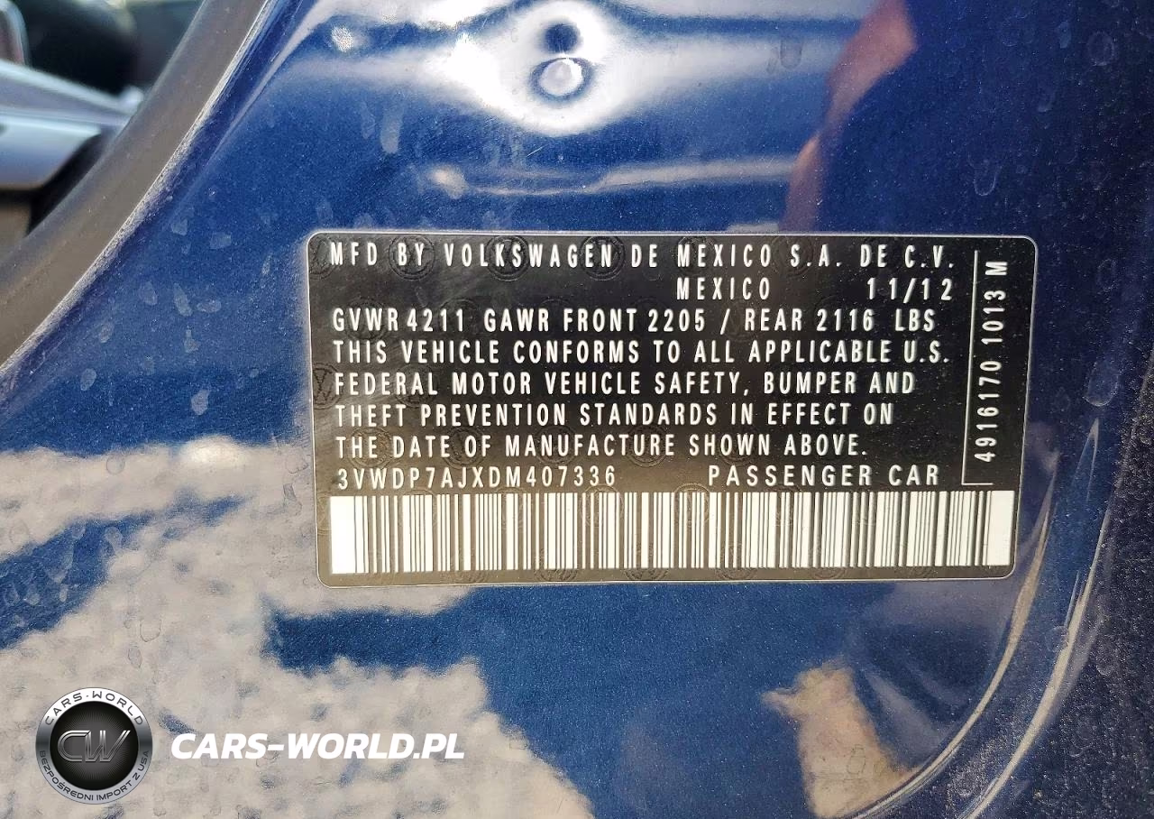 2013 Volkswagen Jetta Se VIN:3VWDP7AJXDM407336 - 12