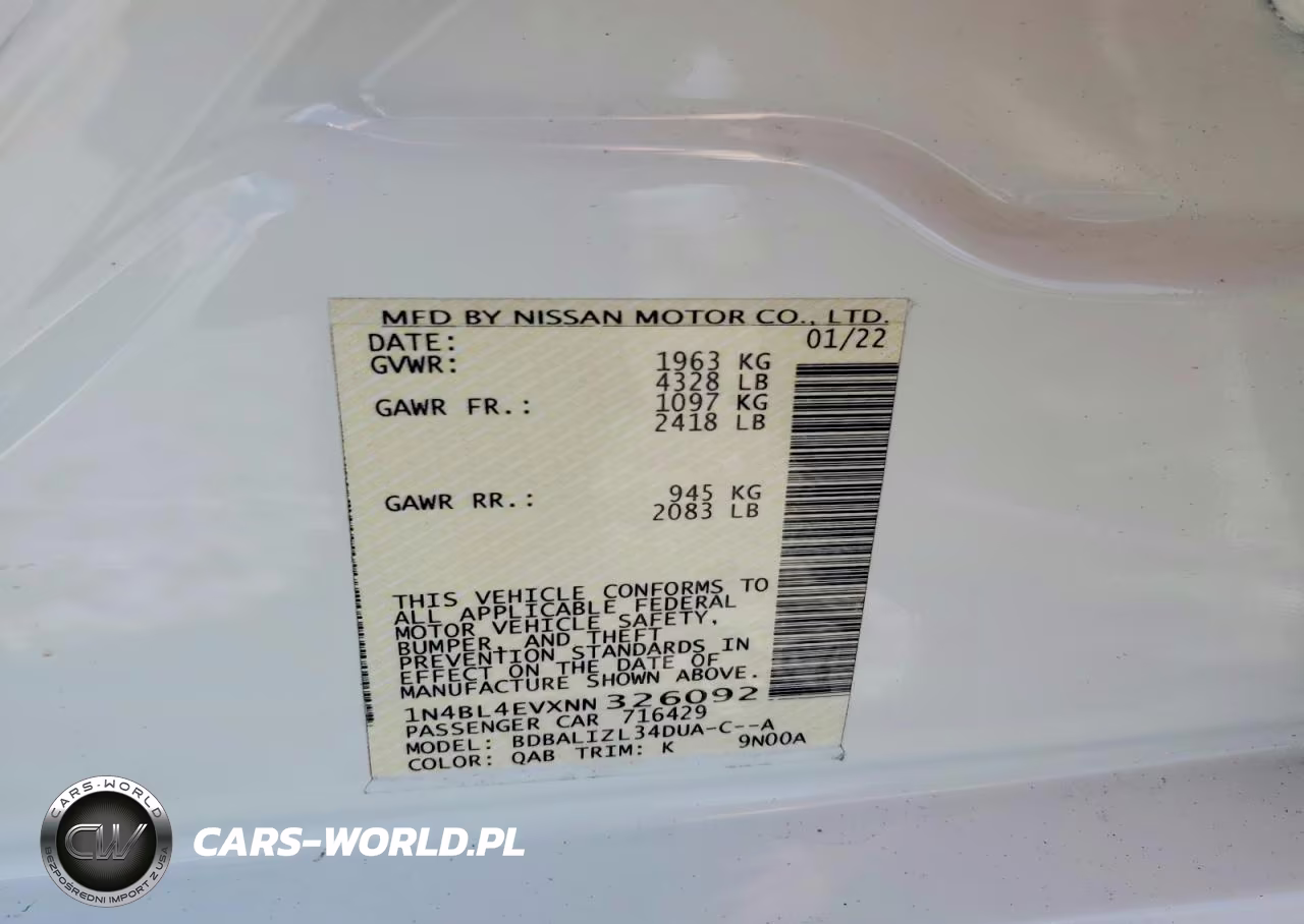2022 Nissan Altima Sl VIN:1N4BL4EVXNN326092 - 12