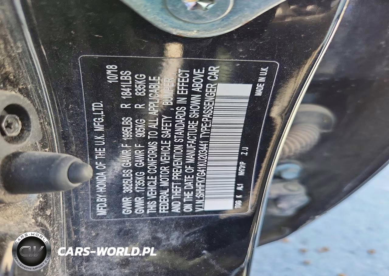 2019 Honda Civic Sport VIN:SHHFK7G41KU203441 - 12