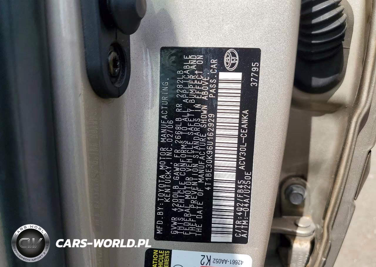 2006 Toyota Camry Le VIN:4T1BE30K96U162929 - 12