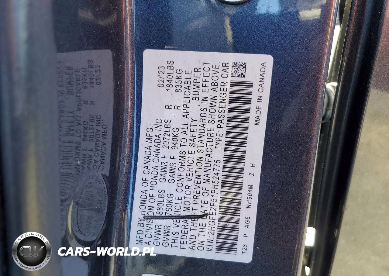 2023 Honda Civic Sport VIN:2HGFE2F51PH524775 - 12