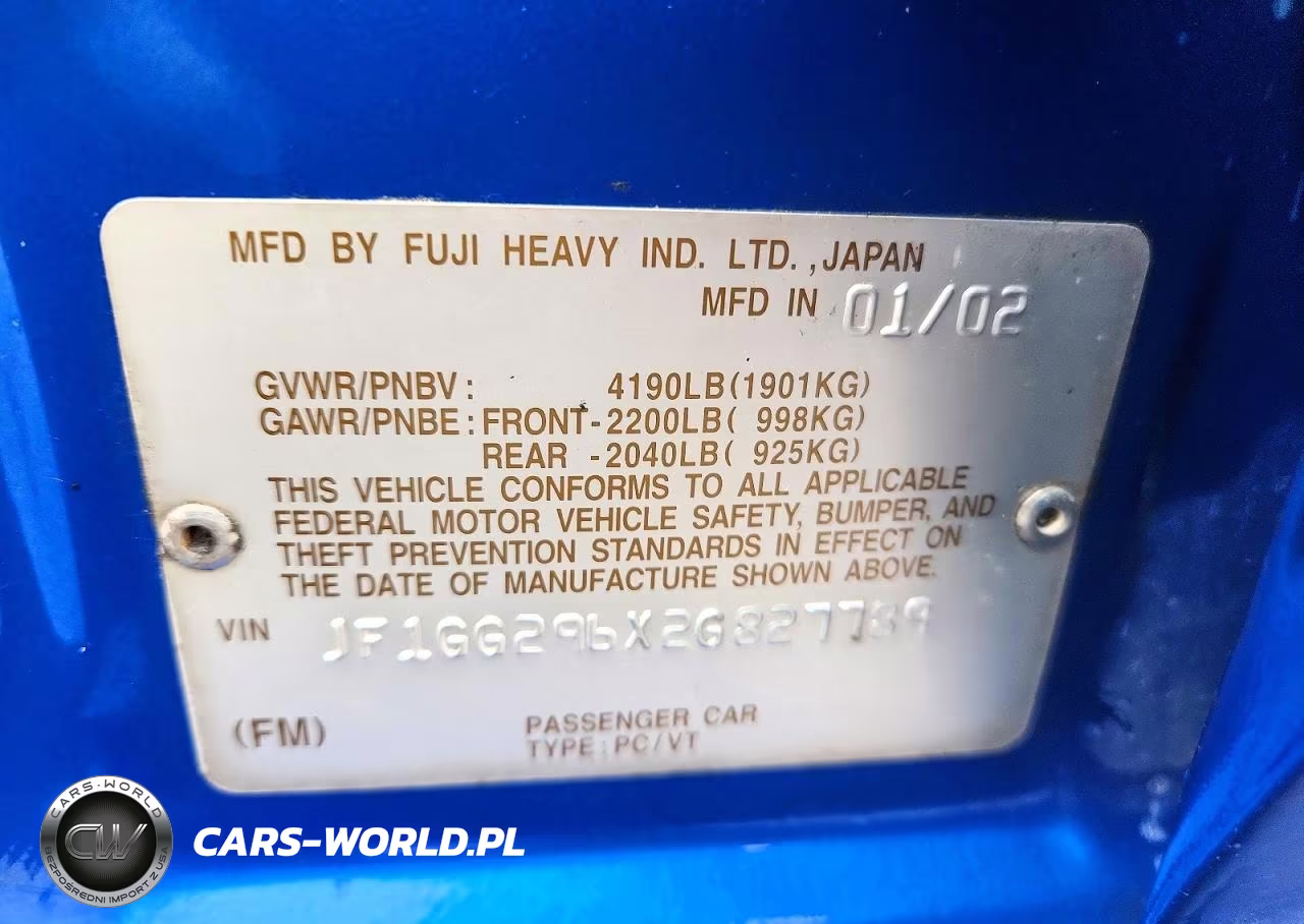 2002 Subaru Impreza Wrx VIN:JF1GG296X2G827789 - 12