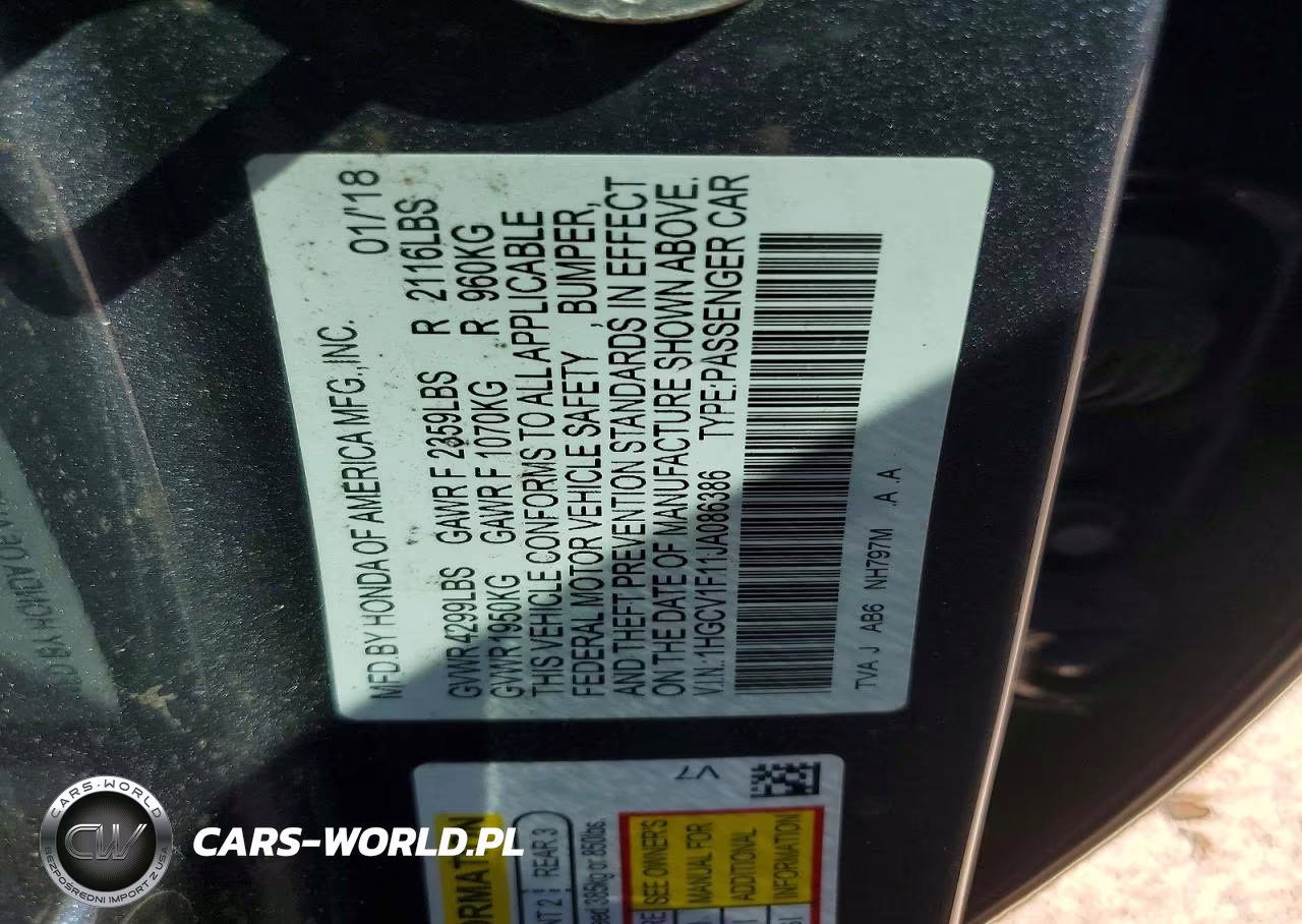 2018 Honda Accord Lx VIN:1HGCV1F11JA086386 - 12