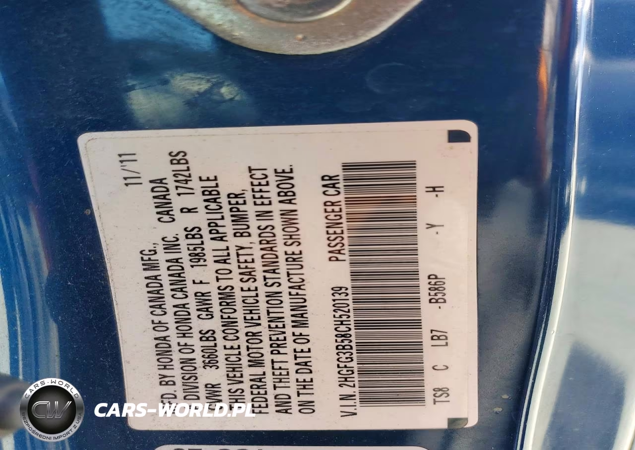 2012 Honda Civic Lx VIN:2HGFG3B58CH520139 - 12