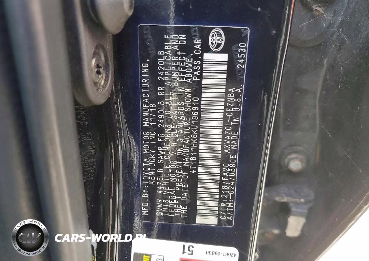 2019 Toyota Camry Le VIN:4T1B11HK6KU196910 - 12