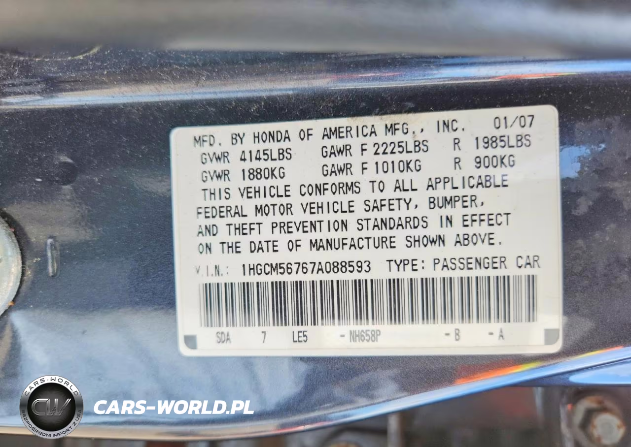 2007 Honda Accord Ex VIN:1HGCM56767A088593 - 12