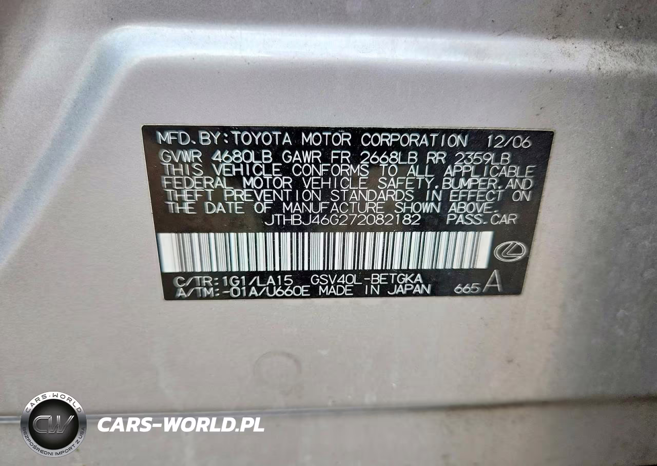 2007 Lexus Es 350 VIN:JTHBJ46G272082182 - 12
