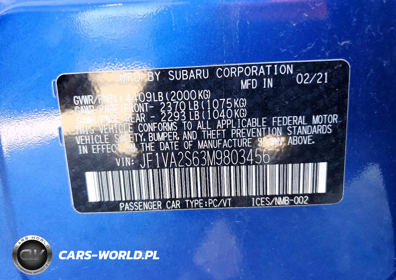2021 Subaru Wrx Sti VIN:JF1VA2S63M9803456 - 12