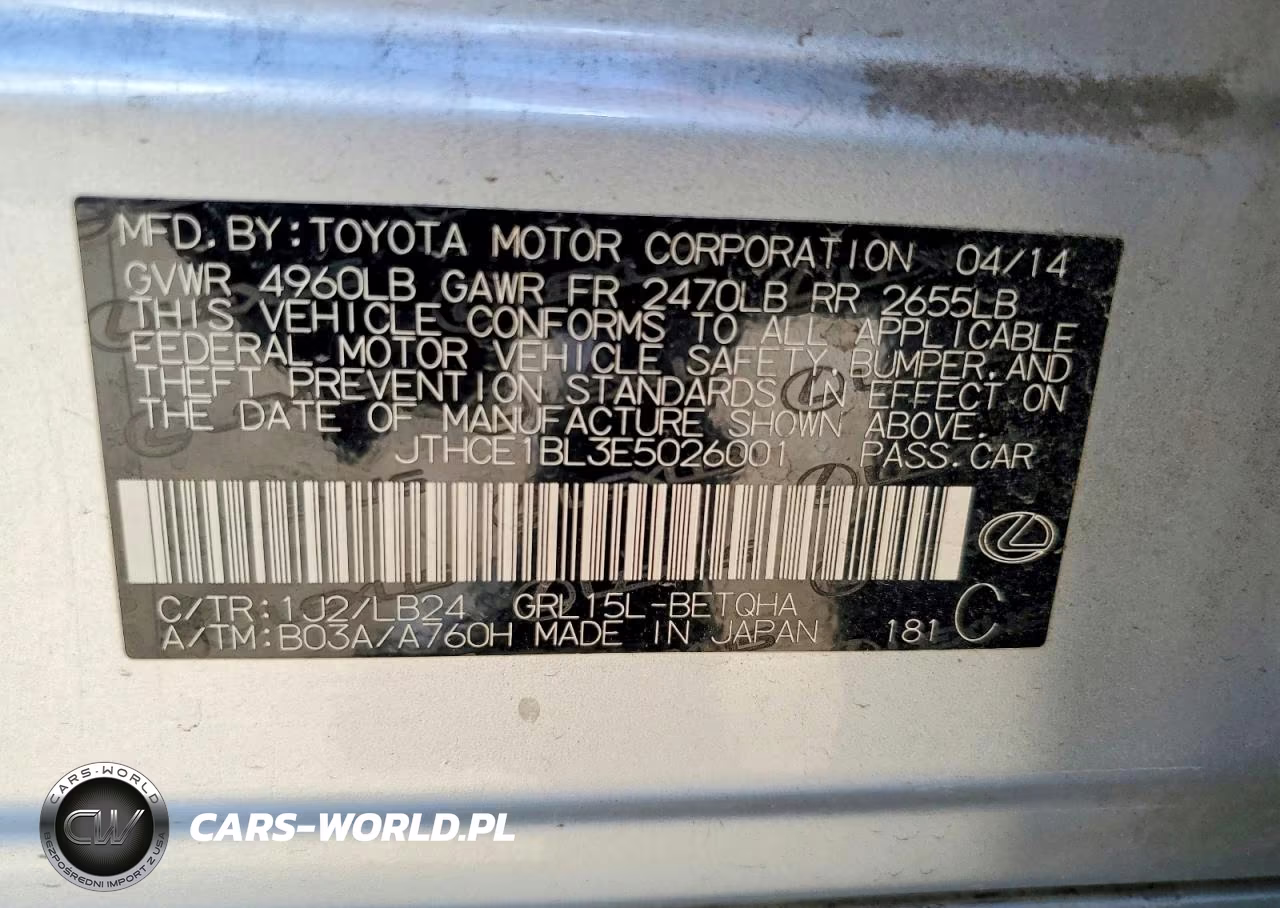 2014 Lexus Gs 350 VIN:JTHCE1BL3E5026001 - 12
