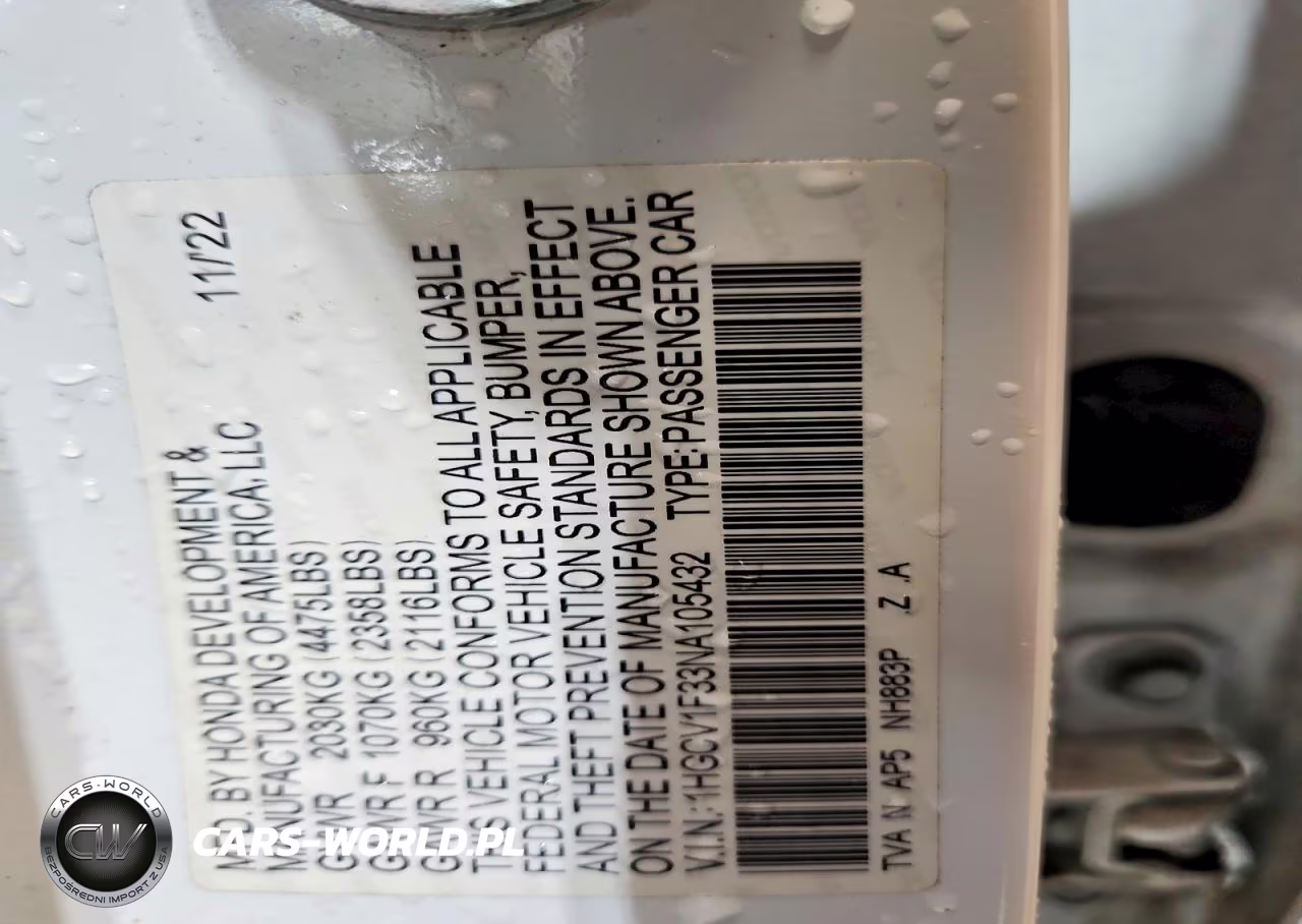 2022 Honda Accord Sport VIN:1HGCV1F33NA105432 - 12