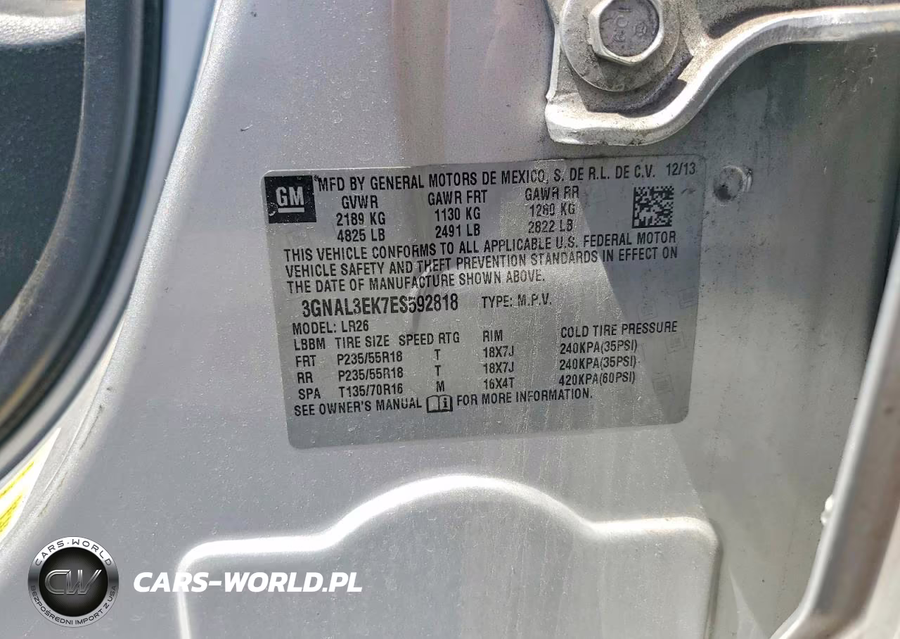 2014 Chevrolet Captiva Lt VIN:3GNAL3EK7ES592818 - 13