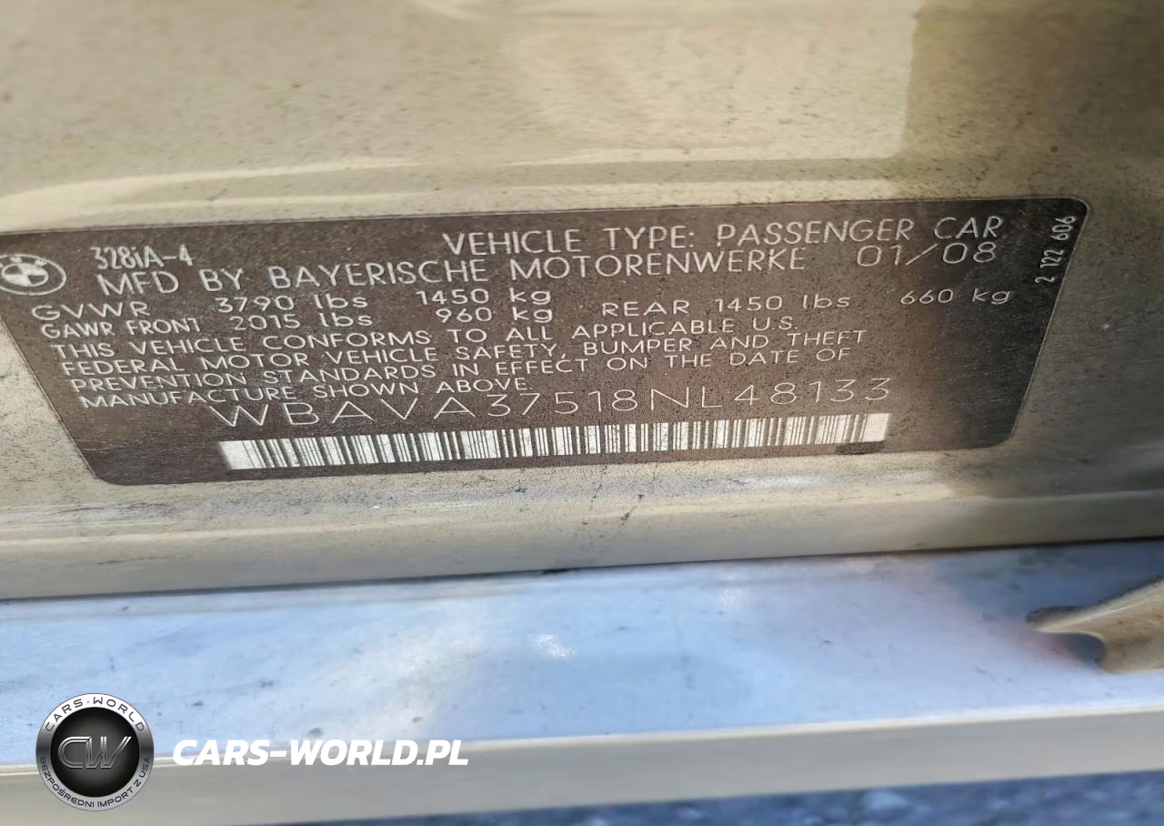 2008 BMW 328 I VIN:WBAVA37518NL48133 - 12