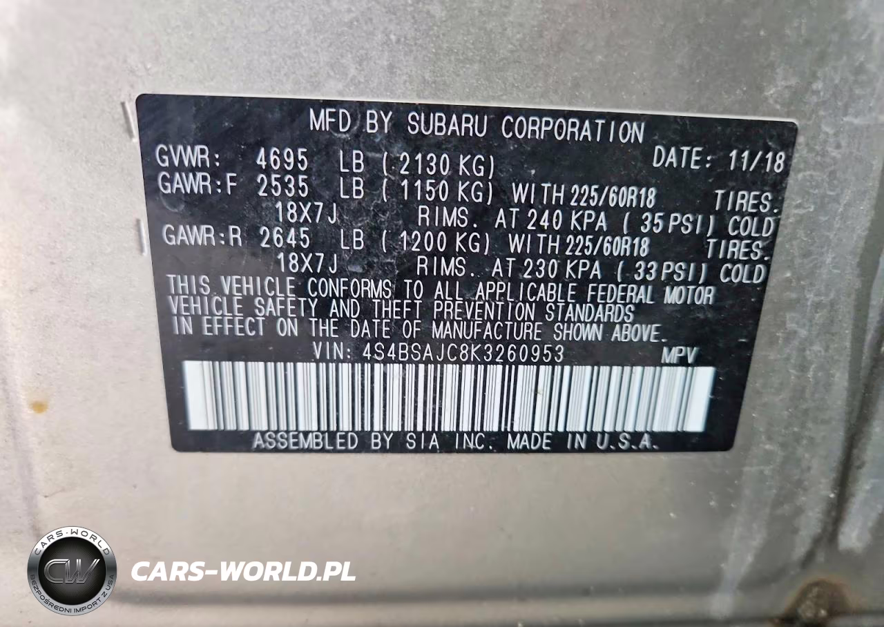 2019 Subaru Outback 2.5I Limited VIN:4S4BSAJC8K3260953 - 12
