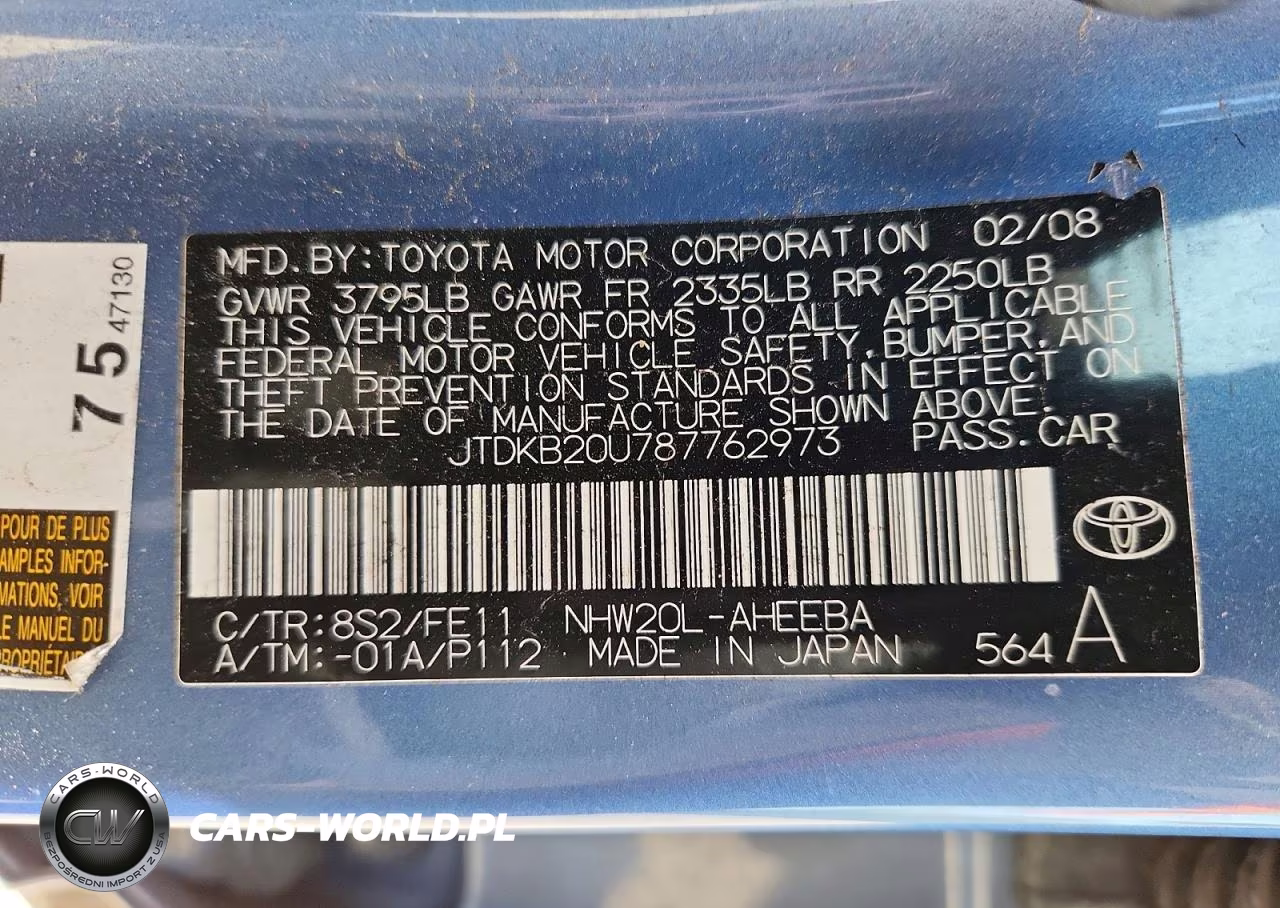 2008 Toyota Prius Base VIN:JTDKB20U787762973 - 12