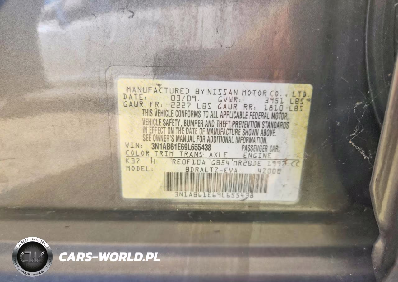 2009 Nissan Sentra 2.0 VIN:3N1AB61E69L655438 - 12
