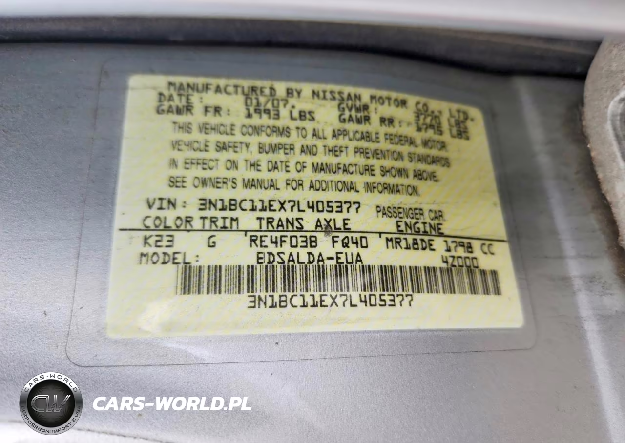 2007 Nissan Versa 1.8 S VIN:3N1BC11EX7L405377 - 13