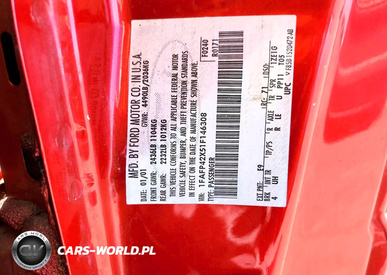 2001 Ford Mustang Gt VIN:1FAFP42X51F146308 - 13