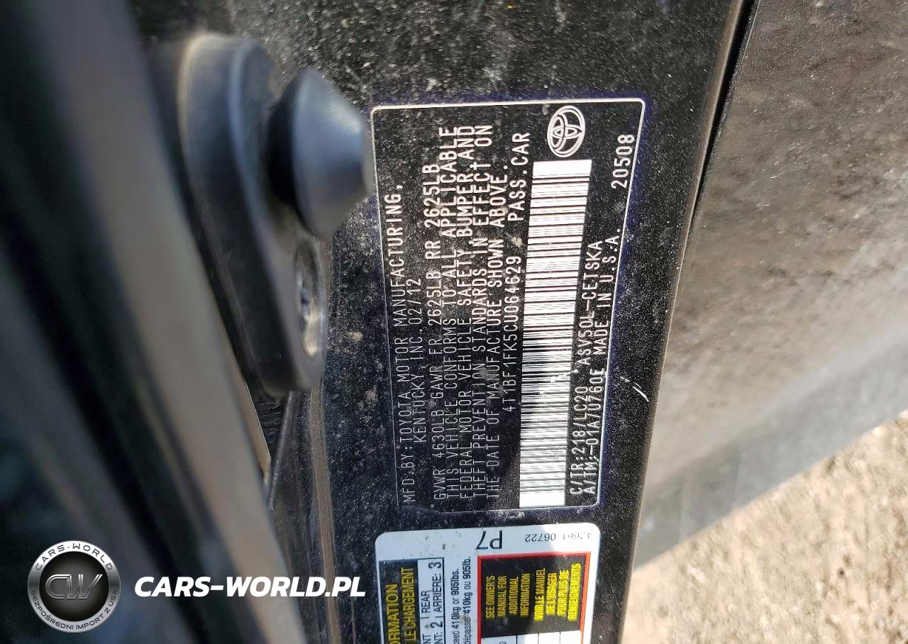 2012 Toyota Camry Se VIN:4T1BF1FK5CU064629 - 12