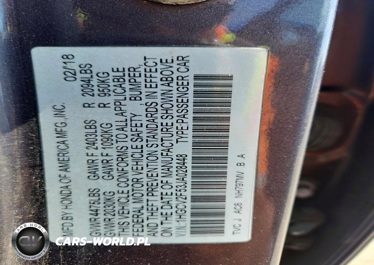 2018 Honda Accord Exl VIN:1HGCV2F53JA028448 - 13