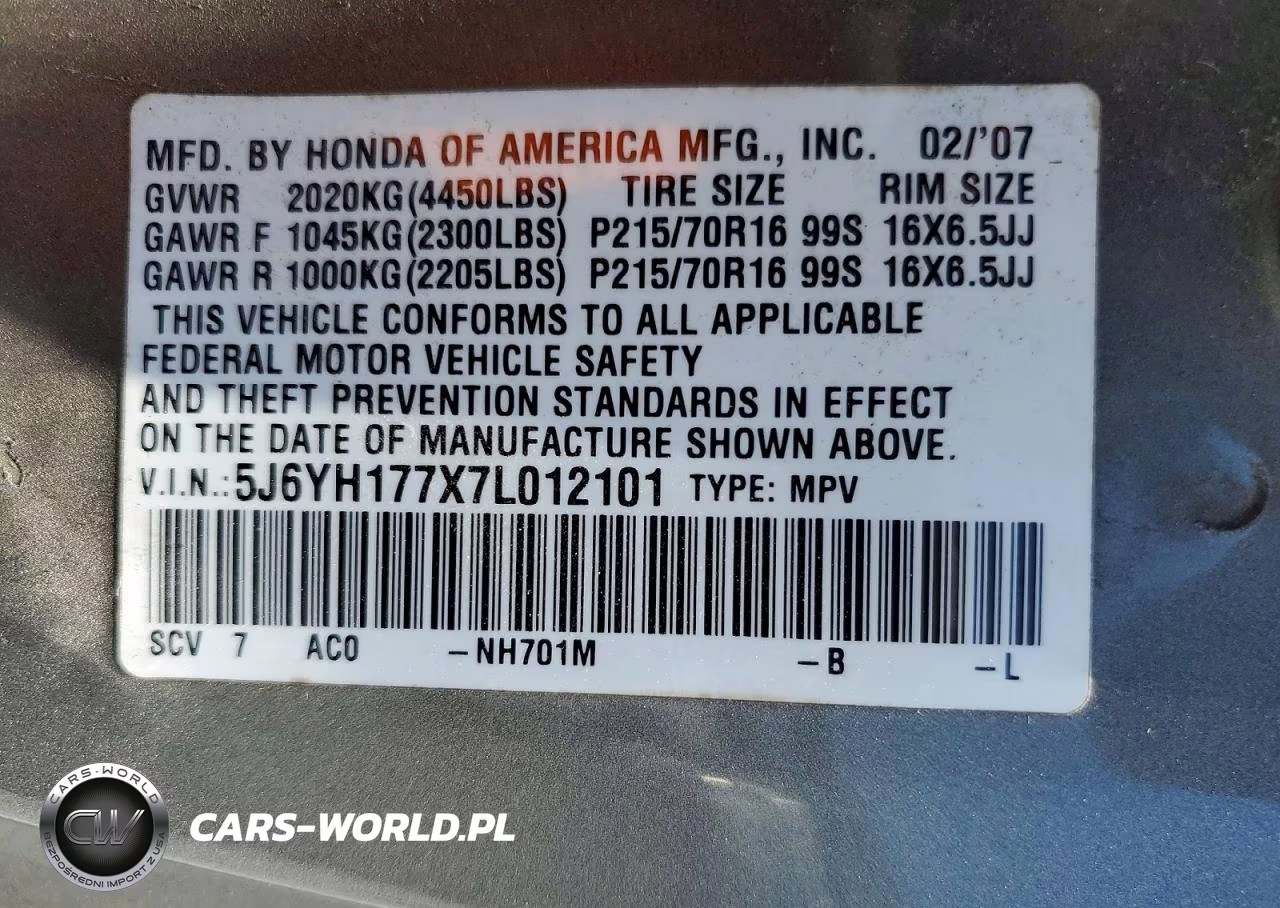 2007 Honda Element Ex VIN:5J6YH177X7L012101 - 14