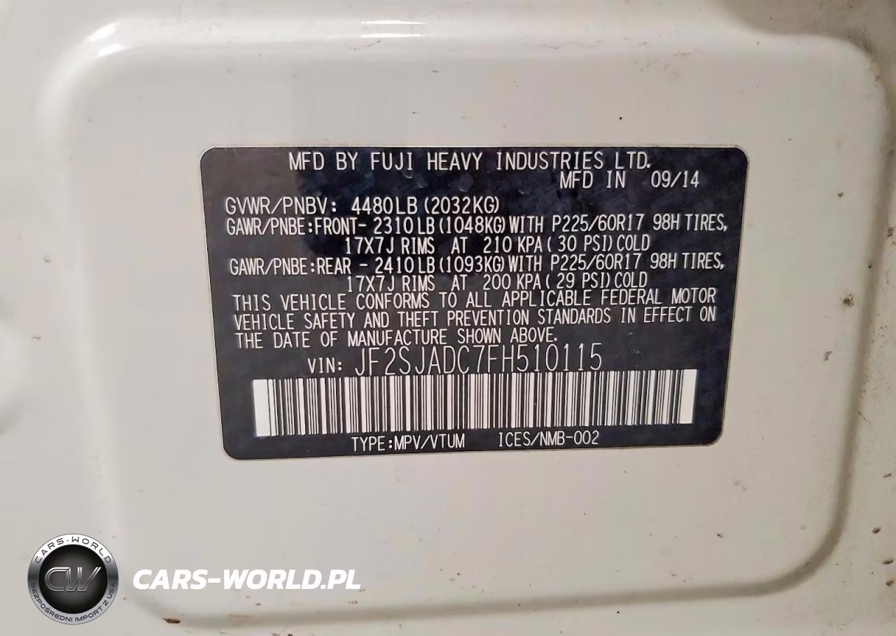 2015 Subaru Forester 2.5I Premium VIN:JF2SJADC7FH510115 - 14