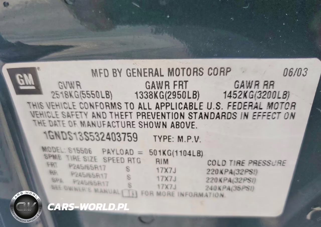 2003 Chev Trailblazer VIN:1GNDS13S532403759 - 12